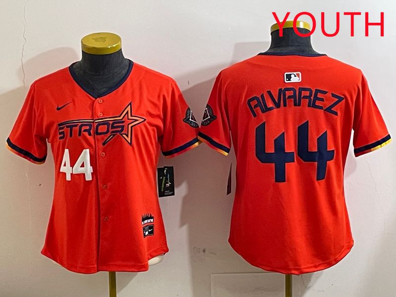 Youth Houston Astros #44 Alvarez Orange Three generations Joint Name 2025 Nike MLB Jersey style 4121